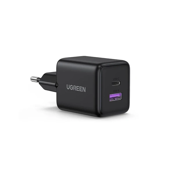 30W GaN Hızlı Şarj Cihazı 2 Portlu, 1xUSB-A, 1xUSB-C, SİYAH 65014