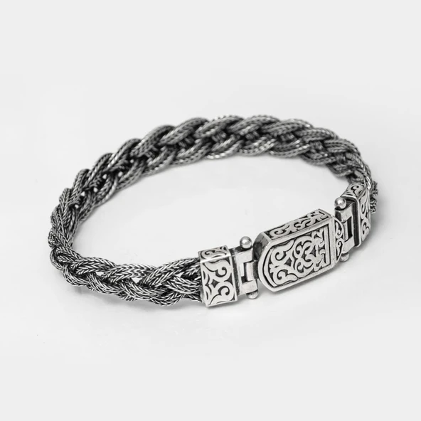 Saç Örgüsü Hasır 925 Gümüş Bileklik Künye - Resim 4