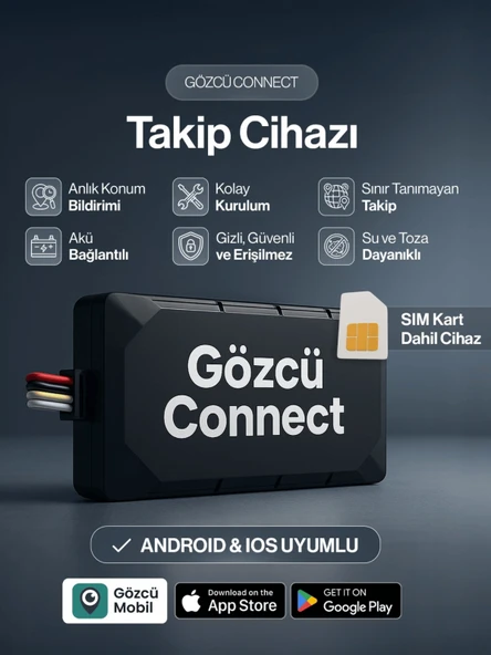 Gözcü Mobil Connect Takip Cihazı Anlık Konum Takibi Geçmişe Dönük Veri Araç Motor Gizli Takip Cihazı Geofenceli - 1