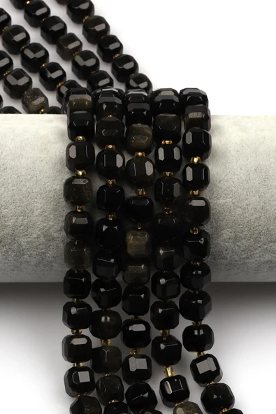 Golden Obsidyen Doğal Taş Dizi 8 mm Küp Kesim