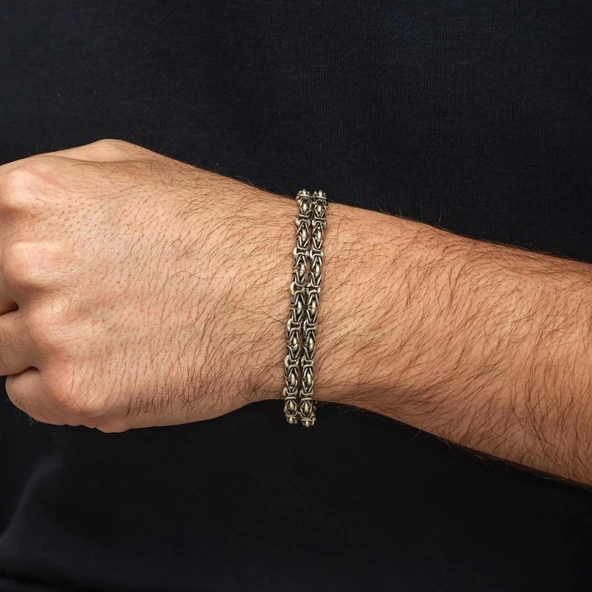 Çift Kral Zincir Desenli 925 Ayar Gümüş Erkek Bileklik - Resim 3