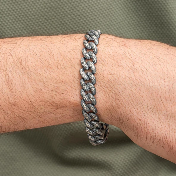 Kalem İşleme Gurmet Zincir 925 Ayar Gümüş Erkek Bileklik - Resim 8