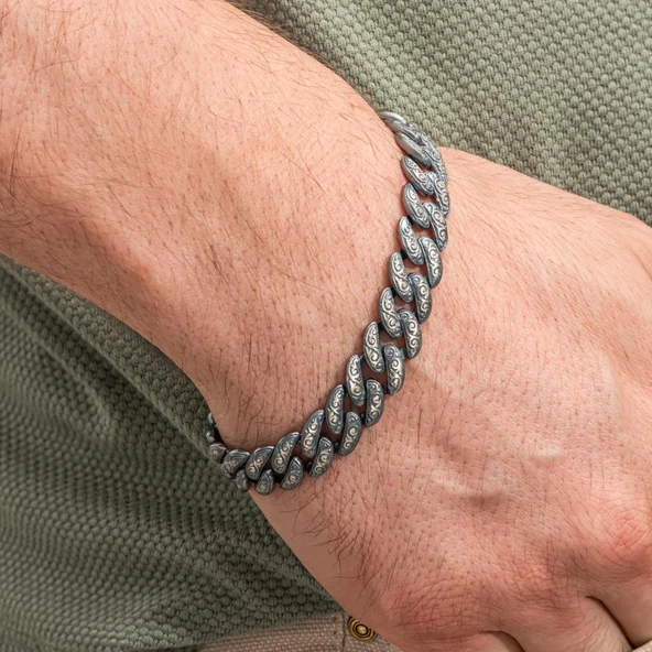 Kalem İşleme Gurmet Zincir 925 Ayar Gümüş Erkek Bileklik ürün görseli 1
