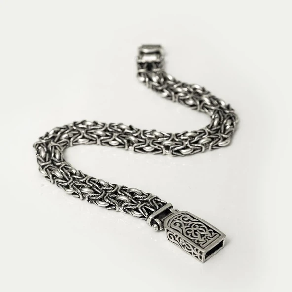 Çift Kral Zincir Desenli 925 Ayar Gümüş Erkek Bileklik - Resim 7