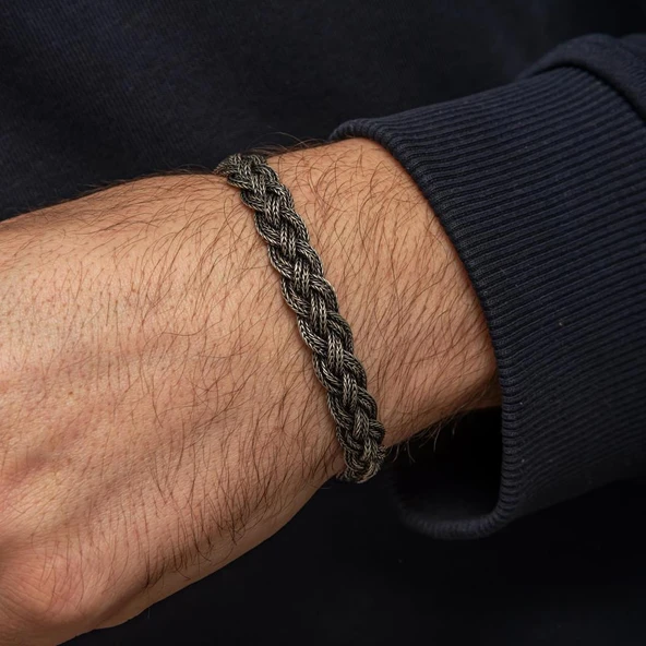 Saç Örgüsü Hasır 925 Gümüş Bileklik Künye - Resim 2