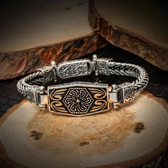 Yeni Tasarım Elişi 925 Ayar Gümüş Erkek Bileklik ürün görseli 1