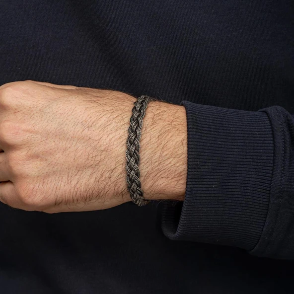 Saç Örgüsü Hasır 925 Gümüş Bileklik Künye - Resim 8