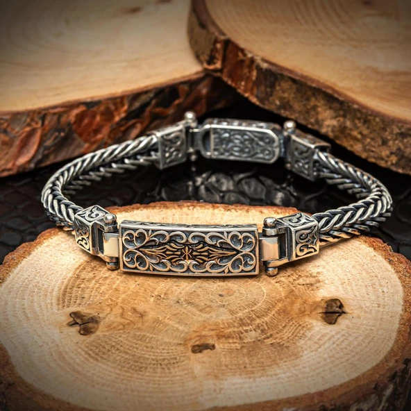 Yeni Tasarım Elişi 925 Ayar Gümüş Erkek Bileklik ürün görseli 1