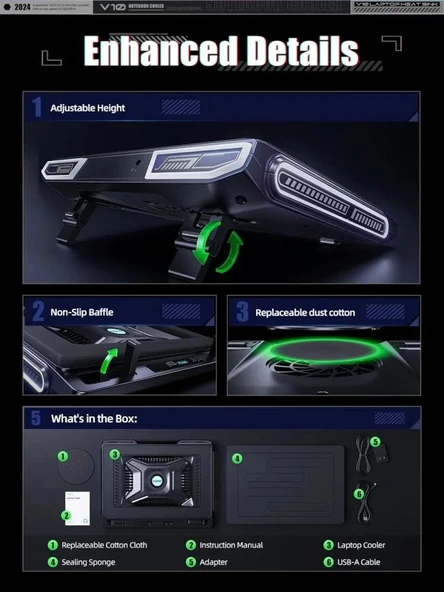 llano V10-SE Oyun Dizüstü Bilgisayarı Soğutma Pedi 3500 RPM Turbofanlı - Resim 6