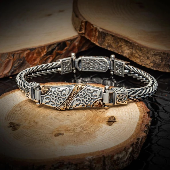 Yeni Tasarım Elişi 925 Ayar Gümüş Erkek Bileklik ürün görseli 1