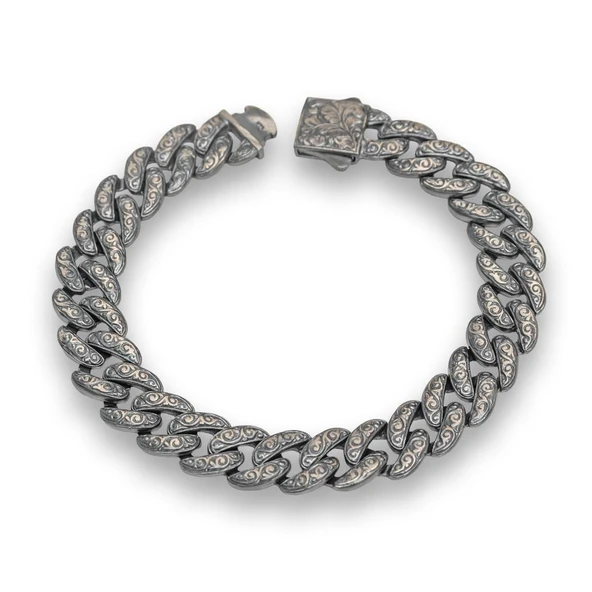 Kalem İşleme Gurmet Zincir 925 Ayar Gümüş Erkek Bileklik - Resim 2