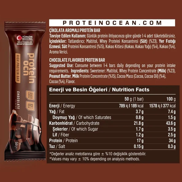 PROTEİNOCEAN Çikolata Aromalı Protein Bar 50 g (2 Adet) - 4