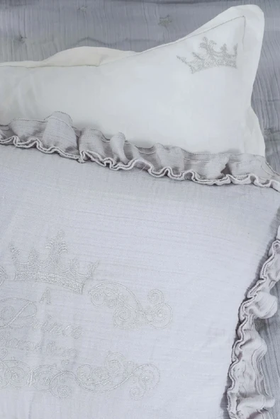 Royale Gri %100 Pamuk Müslin Nakışlı Private Bebek Yorgan Seti - Resim 9