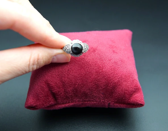 925 Ayar Kadın Gümüş Oltu Taşı Yüzük sy00029 - Resim 2