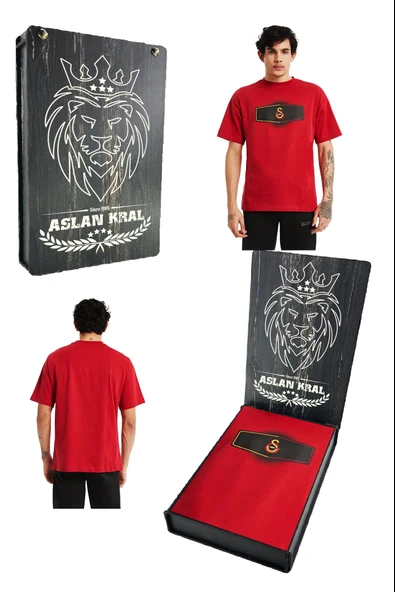 Galatasaray Orijinal Lisanslı Lazer Aslan Baskılı GS Logo Kırmızı Erkek T-Shirt ürün görseli 1