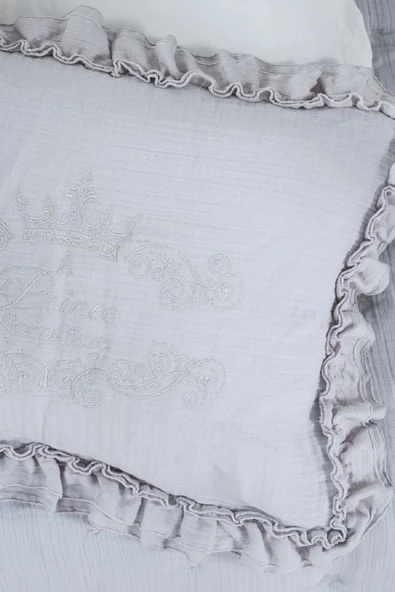 Royale Gri %100 Pamuk Müslin Nakışlı Private Bebek Yorgan Seti - Resim 8