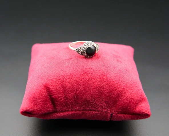 925 Ayar Kadın Gümüş Oltu Taşı Yüzük sy00029 ürün görseli 1