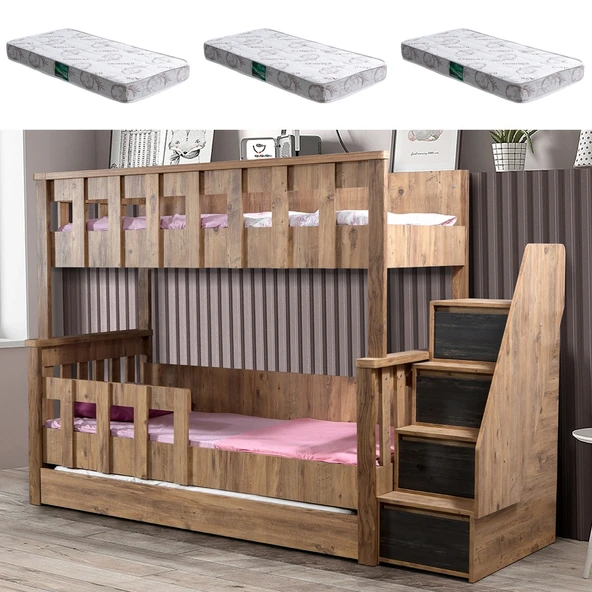 Ranza, Diva Mdf Profil Ayrılabilir 3lü Ranza 3 Adet Comfort Yatak - Resim 6