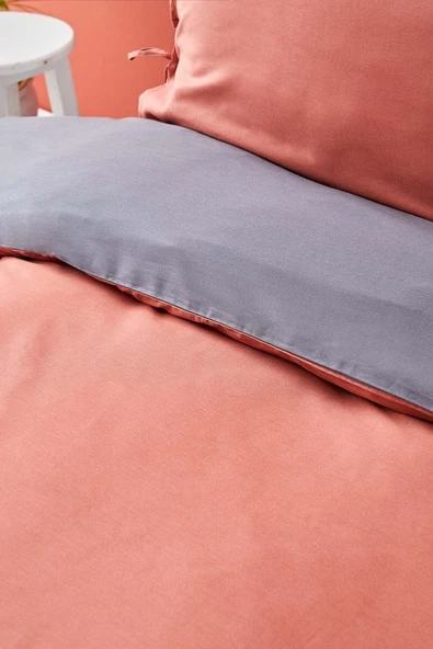 Karaca Home Basic Antrasit-Terecota Çift Taraflı Çift Kişilik Nevresim Takımı - Resim 4