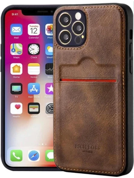 Apple iPhone 16 Pro Kartlıklı Lüx Deri Kılıf Koyu Kahve ürün görseli 1