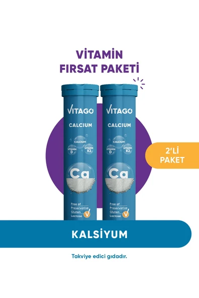 Vitago 2'li Paket- Kalsiyum, D3, K2 Vitamini Içeren Efervesan Tablet ürün görseli