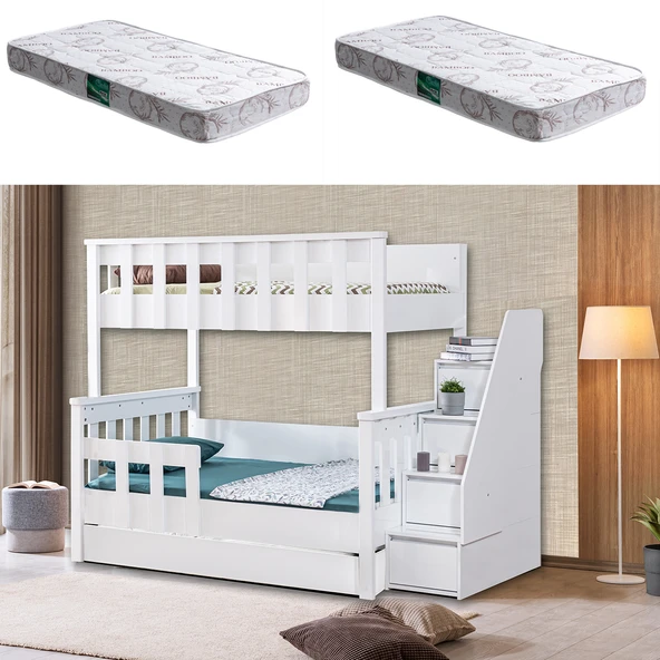 Ranza, Diva Mdf Profil Ayrılabilir Ranza - Beyaz 2 Adet Comfort Yatak ürün görseli 1