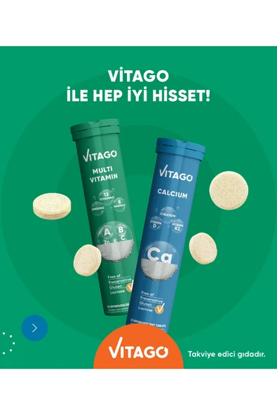 Vitago 2'li Paket- Multivitamin+kalsiyum Efervesan Tablet - Resim 2
