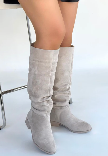 Winda Bej Süet Körüklü Çizme - Resim 3