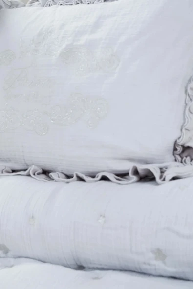 Royale Gri %100 Pamuk Müslin Nakışlı Private Bebek Yorgan Seti - Resim 5