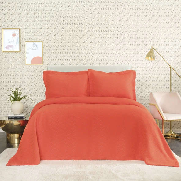 Karaca Home Cedric Nar Çiçeği Çift Kişilik Yatak Örtüsü - 5