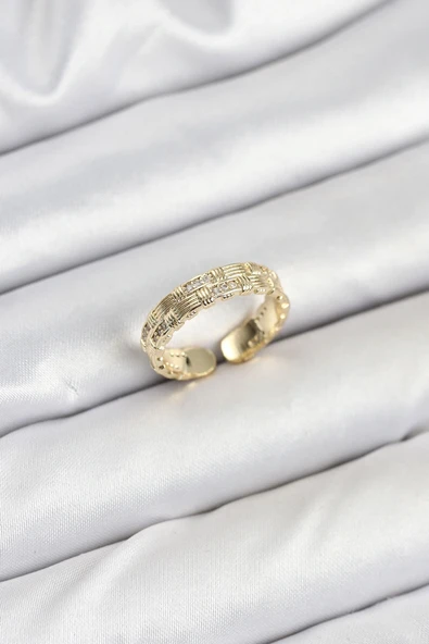 Pirinç Gold Renk Zirkon Taşlı Sırım Kadın Yüzük