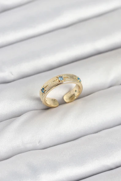 Pirinç Gold Renk Mavi Zirkon Taşlı Kutup Yıldızı Model Kadın Yüzük ürün görseli 1