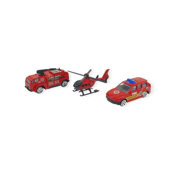 3'lü İş Makinaları Road Seti - Die Cast - DS044 - İtfaiye - 1