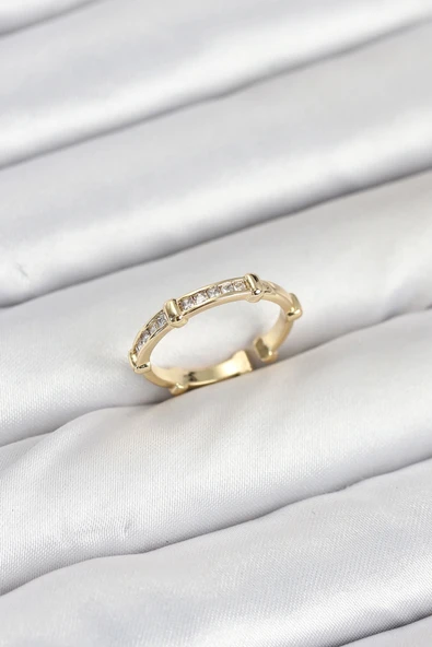 Pirinç Gold Renk Kemik Model Zirkon Taşlı Kadın Yüzük ürün görseli 1