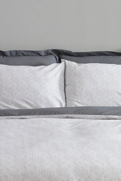 Ferne %100 Pamuk Tek Kişilik Nevresim Takımı Gri - Resim 11