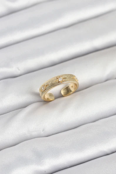 Pirinç Gold Renk Zirkon Taşlı Kutup Yıldızı Model Kadın Yüzük ürün görseli 1