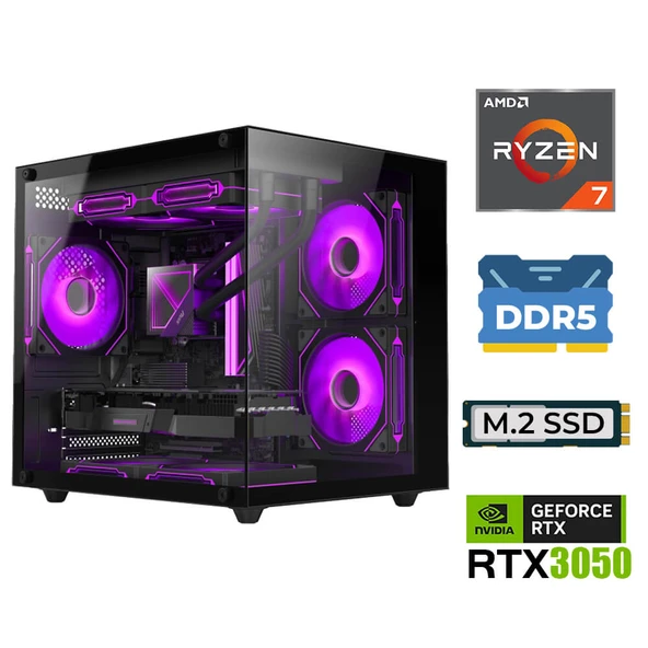 Xaser Elite X40 Ryzen 7 7800X3D 32GB DDR5 Ram 1TB M.2 NVMe SSD RTX3050 Sıvı Soğutmalı Masaüstü Oyuncu Bilgisayarı