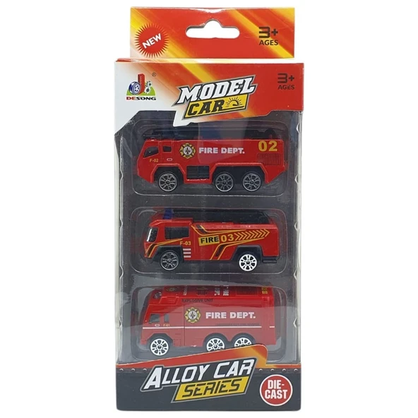 3'lü İş Makinaları Road Seti - Die Cast - DS044 - İtfaiye - Resim 5