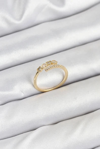 Pirinç Gold Renk Kalpli Detaylı Zirkon Taşlı Kadın Yüzük ürün görseli 1