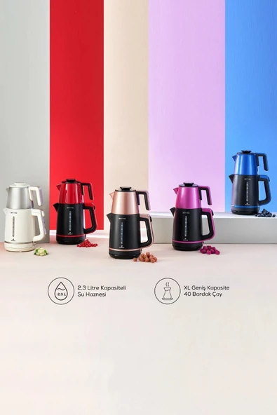 Berry Tea Xl 2in1 Çelik Demlikli Çay Makinesi Ve Kettle Blueberry - Resim 10