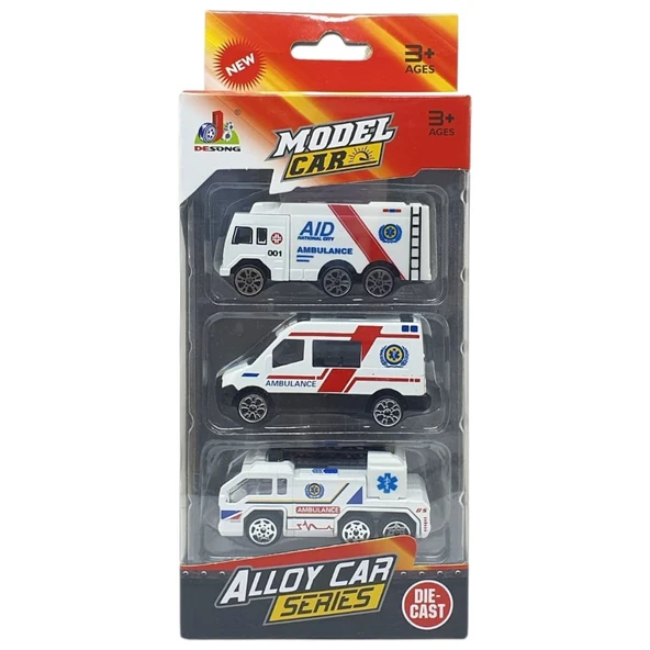 3'lü İş Makinaları Road Seti - Die Cast - DS044 - Ambulans - Resim 5