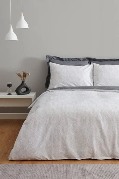 Ferne %100 Pamuk Tek Kişilik Nevresim Takımı Gri - Resim 10