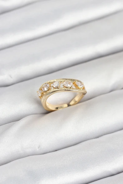 Pirinç Gold Renk Zirkon Taşlı Kadın Yüzük ürün görseli 1