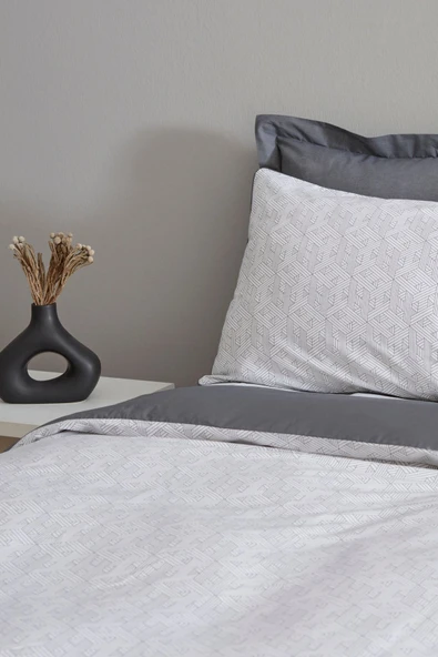 Ferne %100 Pamuk Tek Kişilik Nevresim Takımı Gri - Resim 4