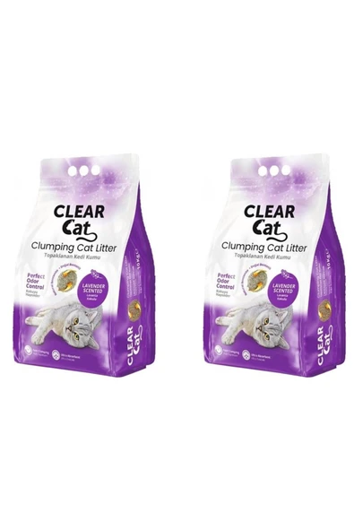 Clearcat Lavanta Kokulu Bentonite Doğal Topaklaşan Kedi Kumu 10 Lt X 2 Adet ürün görseli