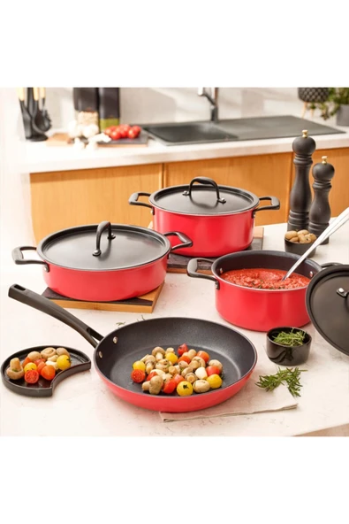 Karaca BioDiamond Pro İndüksiyon Tabanlı Japanese Red 7 Parça Tencere Seti - Resim 5