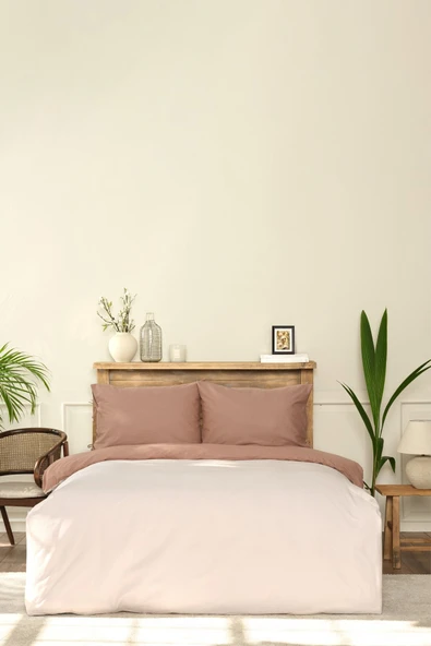 Basic Bej-kahve Çift Taraflı Çift Kişilik Nevresim Takımı ürün görseli