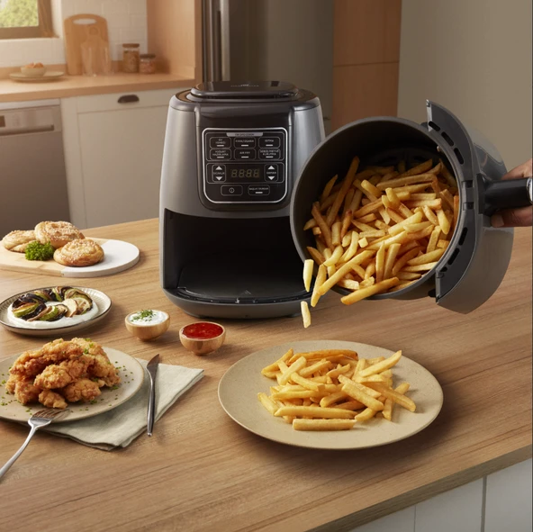 Karaca Air Pro Cook XL 2 in 1 Konuşan Airfryer Black Chrome 4 Kişilik - Resim 10