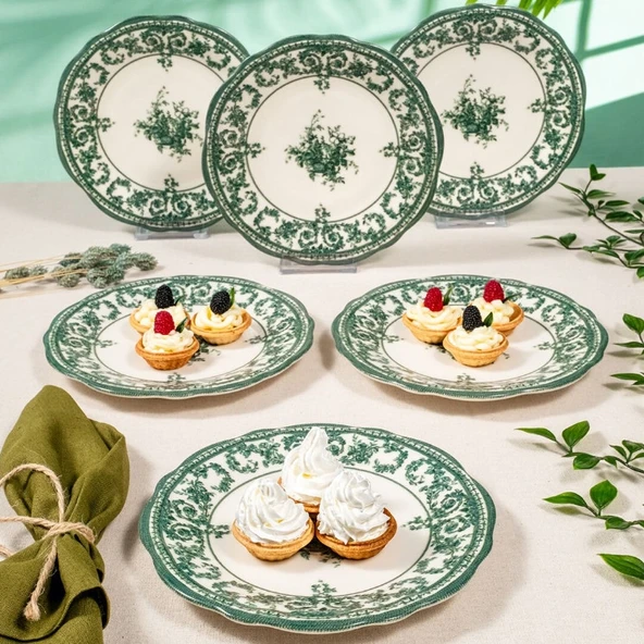 Fecra Majestic Green 6'lı Pasta Tabağı Seti - 3