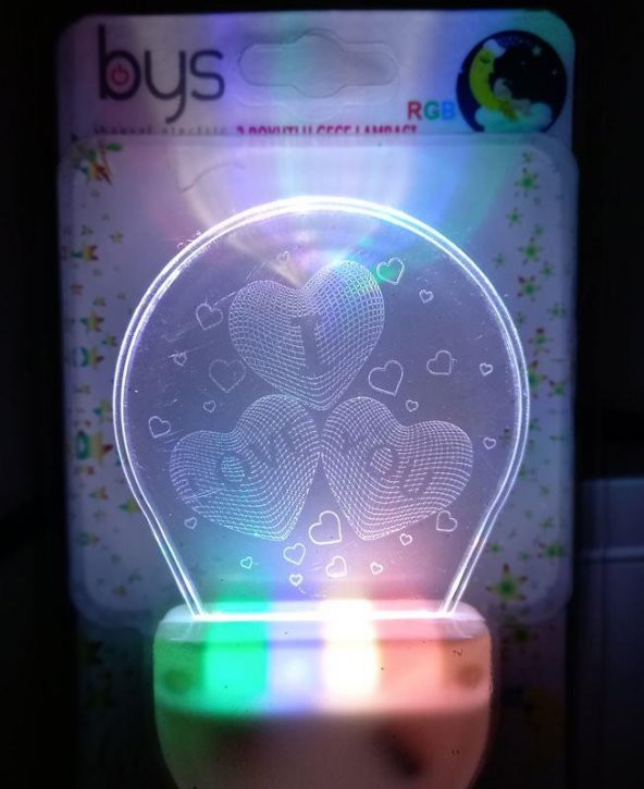 Baysal RGB Üç Boyutlu Kalpli Gece Lambası